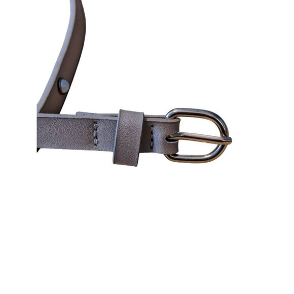 Womens Skinny Embellished Beige Belt Size S M Neutral Minimal Vegan Leather - Picture 4 of 6